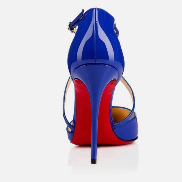 Christian Louboutin | Electric Blue Patent Leather Criss Cross Blake 100 Pumps - Picture 7 of 17